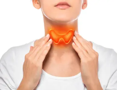 갑상선이-위치해있는-목을-만지는-여성-사진