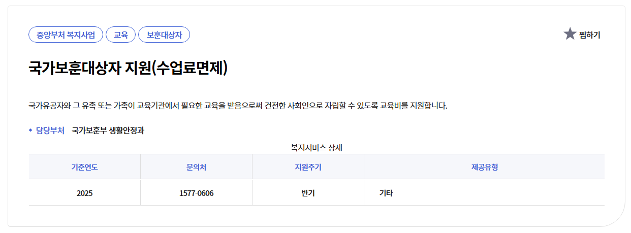 국가보훈대상자 수업료면제 혜택받기