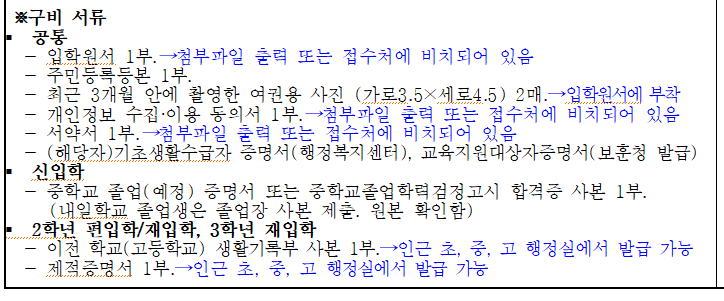 방송 통신 고등학교 제출 서류