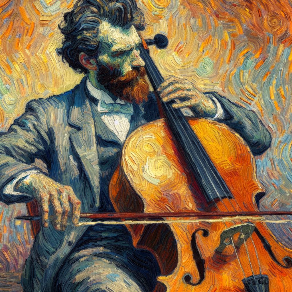 첼로연주하는 남자&amp;#44;임파스토&amp;#44;반고흐스타일1