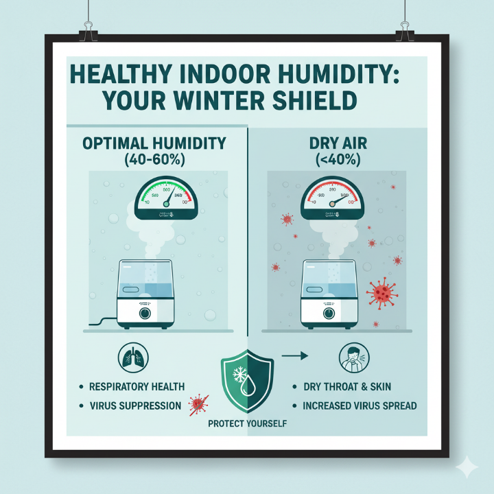 실내 가습기와 적정 습도(40~60%)를 나타내는 그림