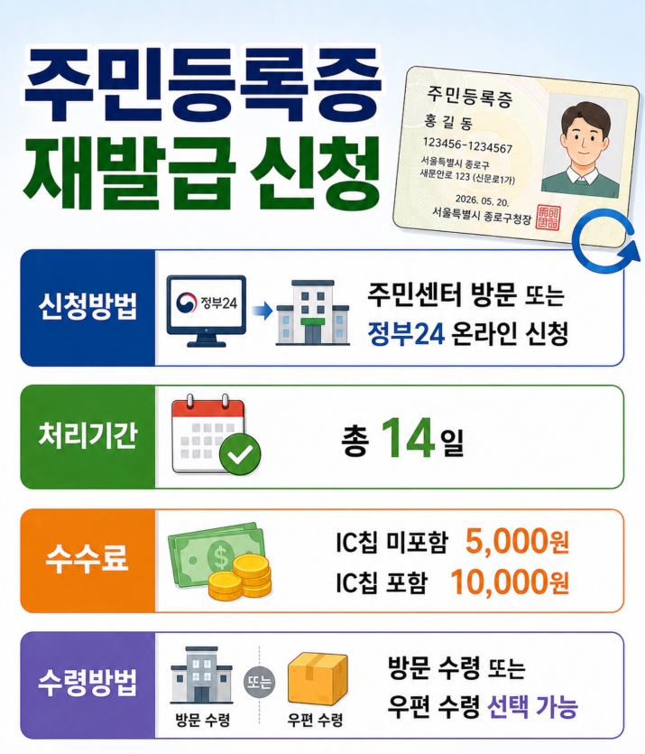 주민등록증 재발급 신청 방법 사유&middot;조건&middot;수수료 면제&middot;소요기간&middot;준비물&middot;사진규격