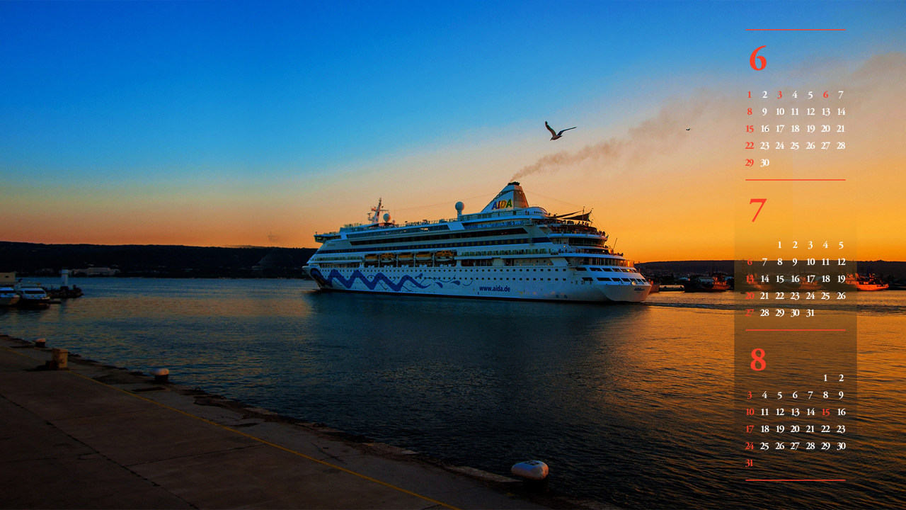 13 유람선과 노을, 갈매기 B - 2025년7월 노트북배경화면