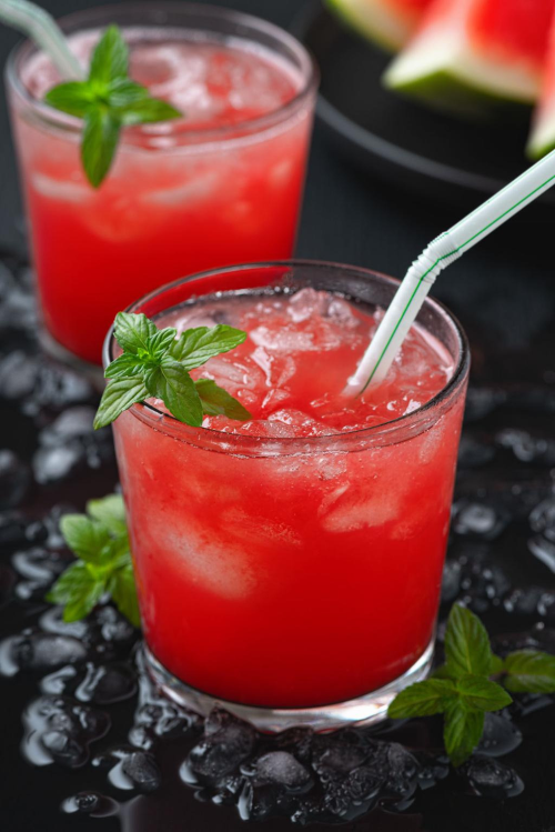 Fresh watermelon mint summer juice in a glass