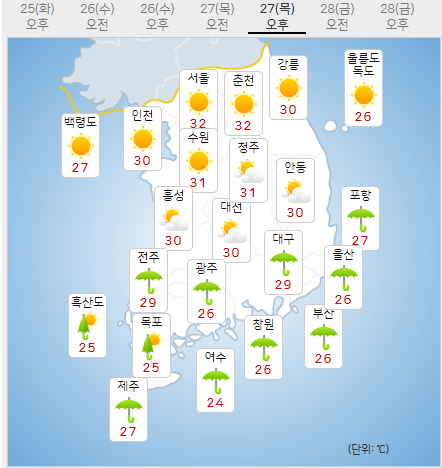 강수 예보 지도 표기 이미지
