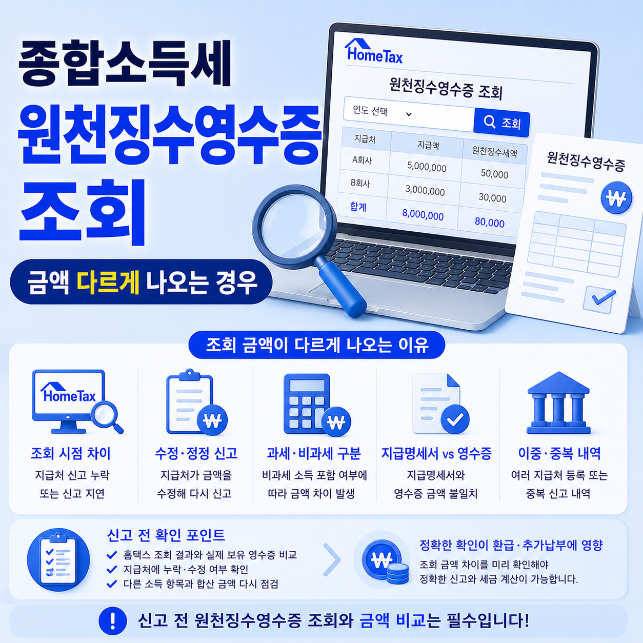 종합소득세 원천징수영수증 홈택스 조회 방법 확인 안내