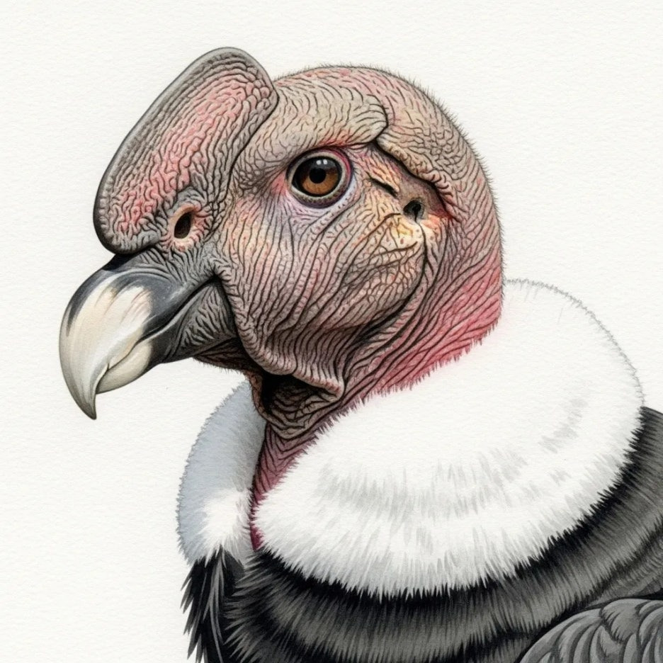 안데스콘도르의 특징적인 머리와 목 부분 클로즈업.