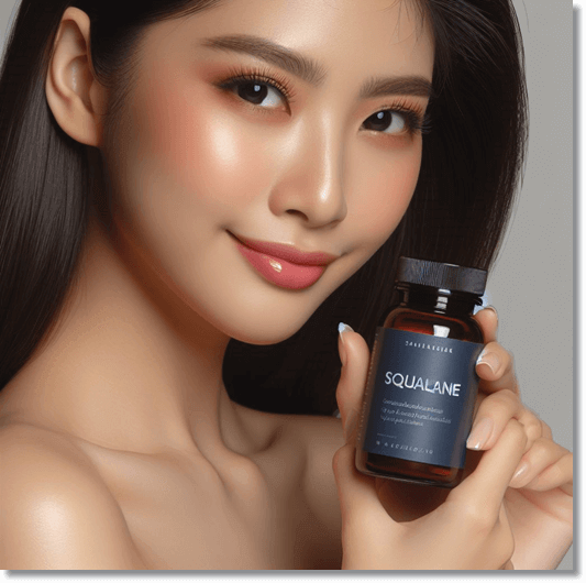 스쿠알렌 면역 기능 촉진 효과, 스쿠알란 보충제를 들고 있는 여성