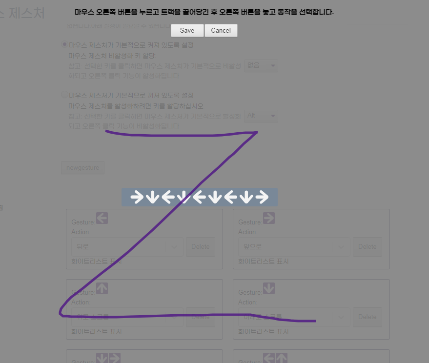 크롬 마우스 제스처 그리기