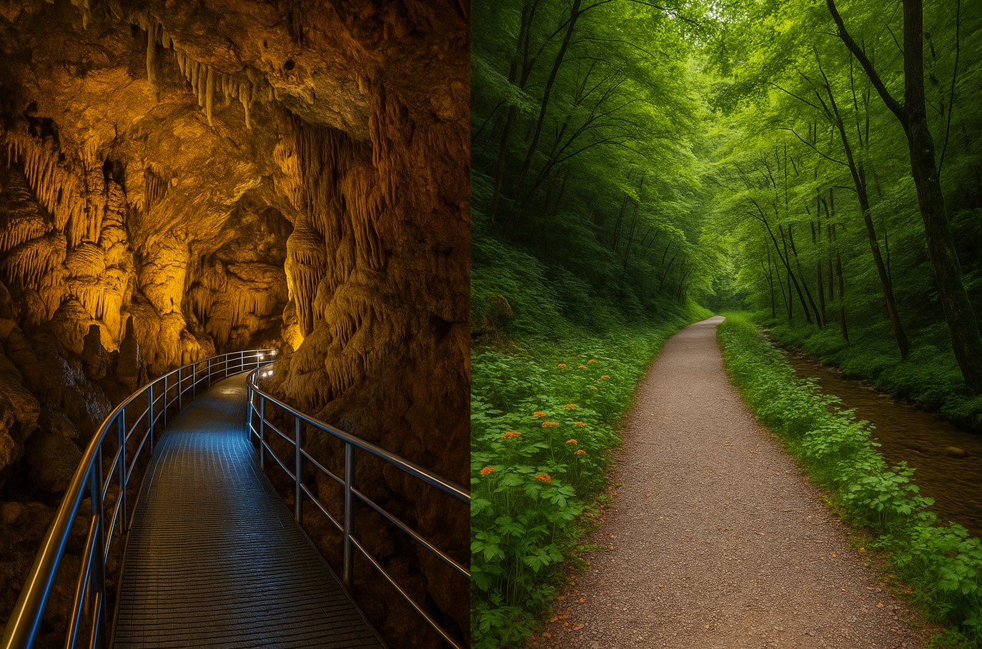 동굴과 산길이 보이는 사진