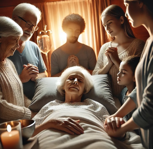 호스피스에서의 마지막 순간, 사랑과 평온이 가득한 장면