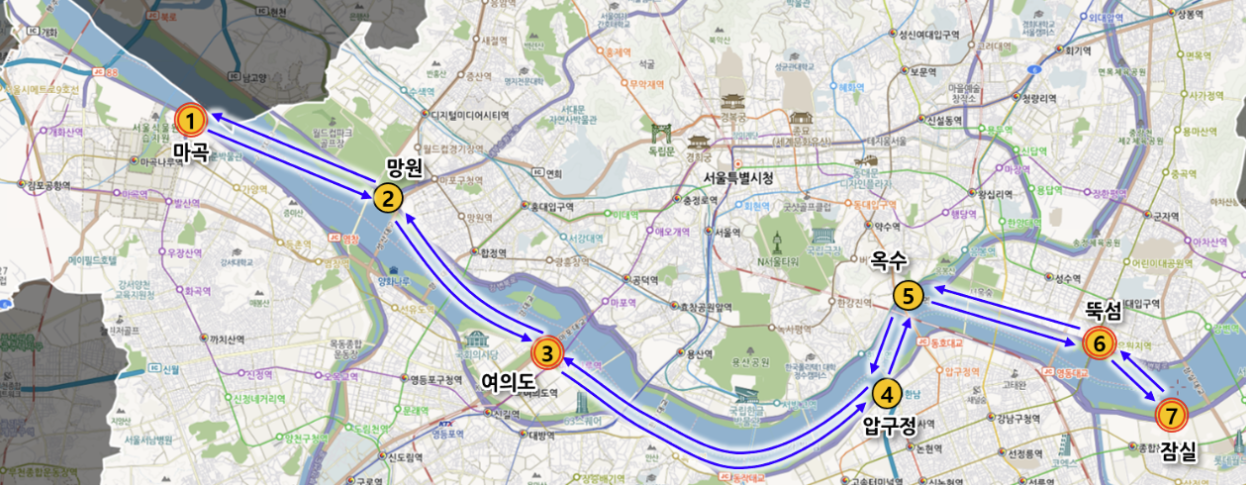 한강버스 노선 정보 - 지도 이미지