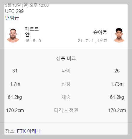 ufc 299 경기일정