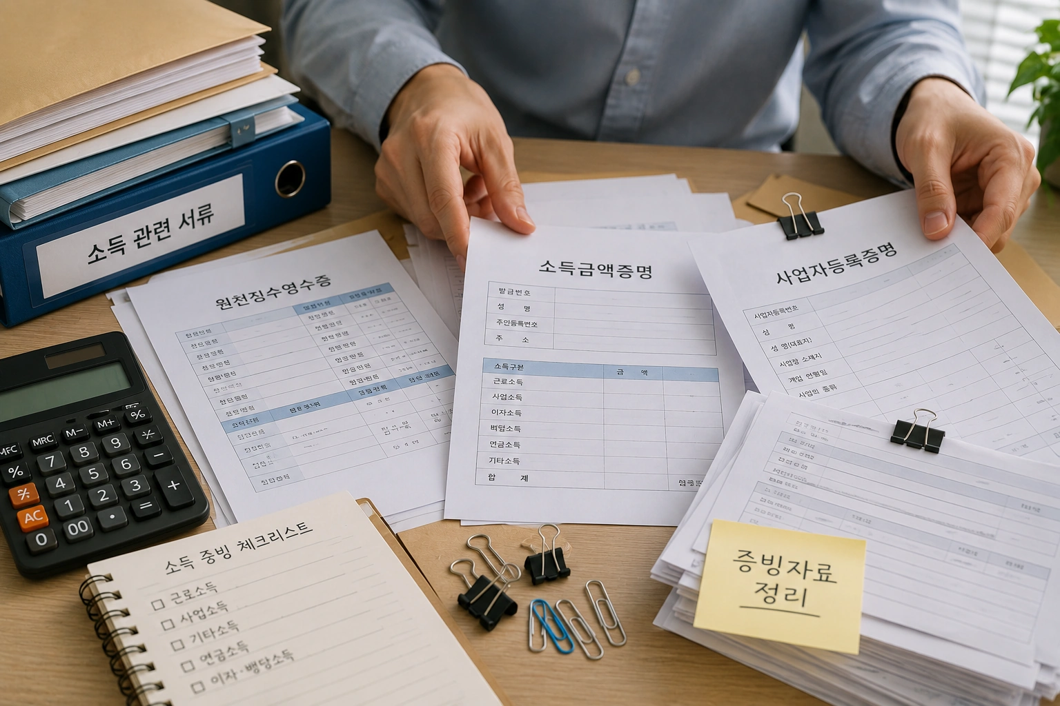 디딤돌대출 소득 증빙 서류를 정리하는 모습