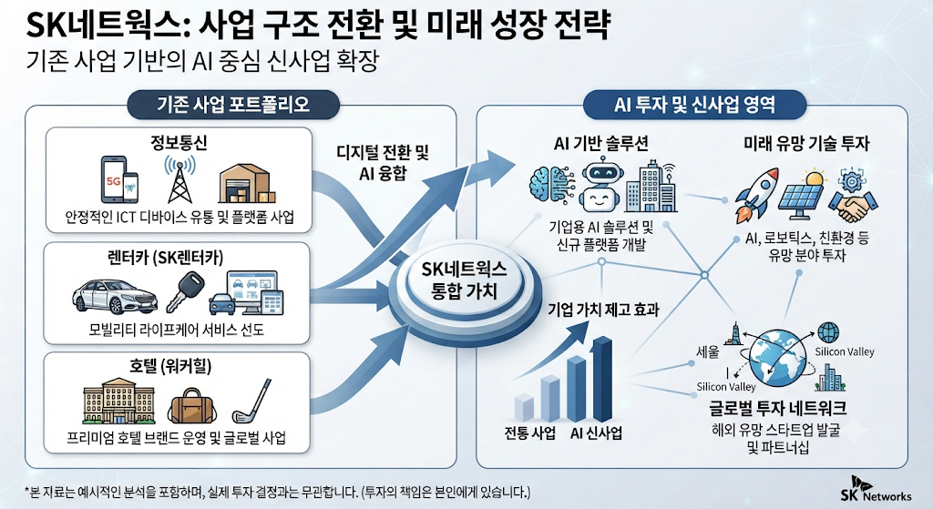 SK네트웍스의 기존 사업과 AI 신사업 전환 구조