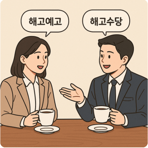 근로자가 해고예고와 해고수당 토론하는 그림