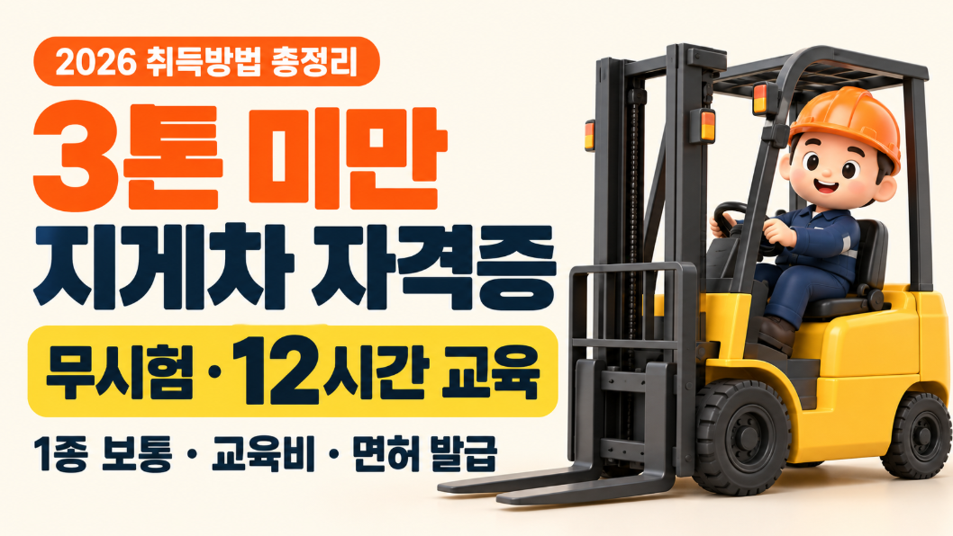 2026 3톤 미만 지게차 자격증 취득방법 총정리|무시험 12시간 교육·1종 보통·교육비·면허 발급
