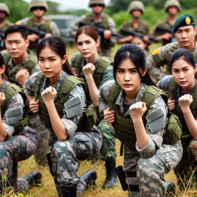 여군들이 훈련하고 있다