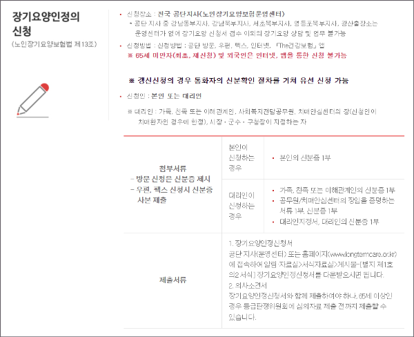 노인장기요양보험 홈페이지 신청