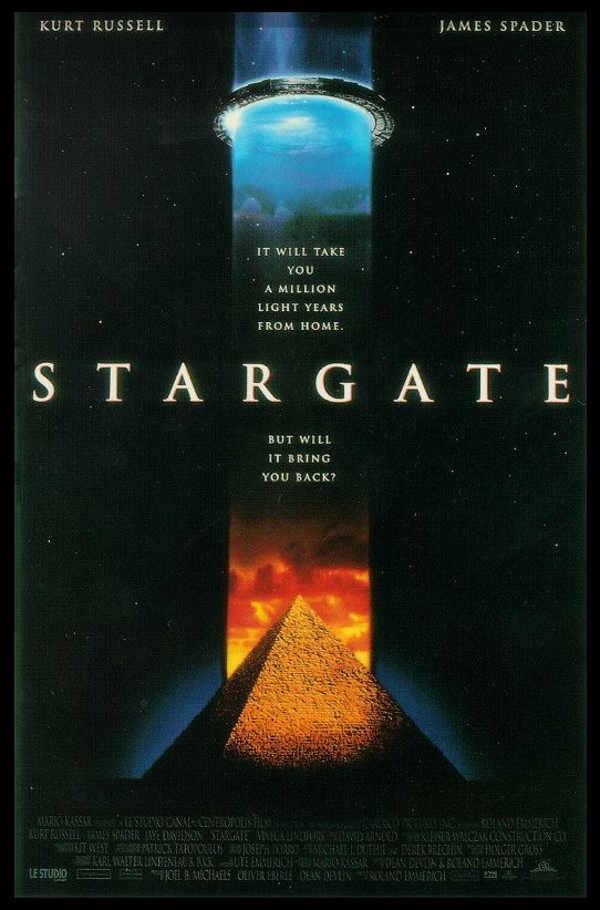 커트 러셀과 제임스 스페이더가 주연을 맡은 SF 어드벤처 영화 스타게이트 포스터.