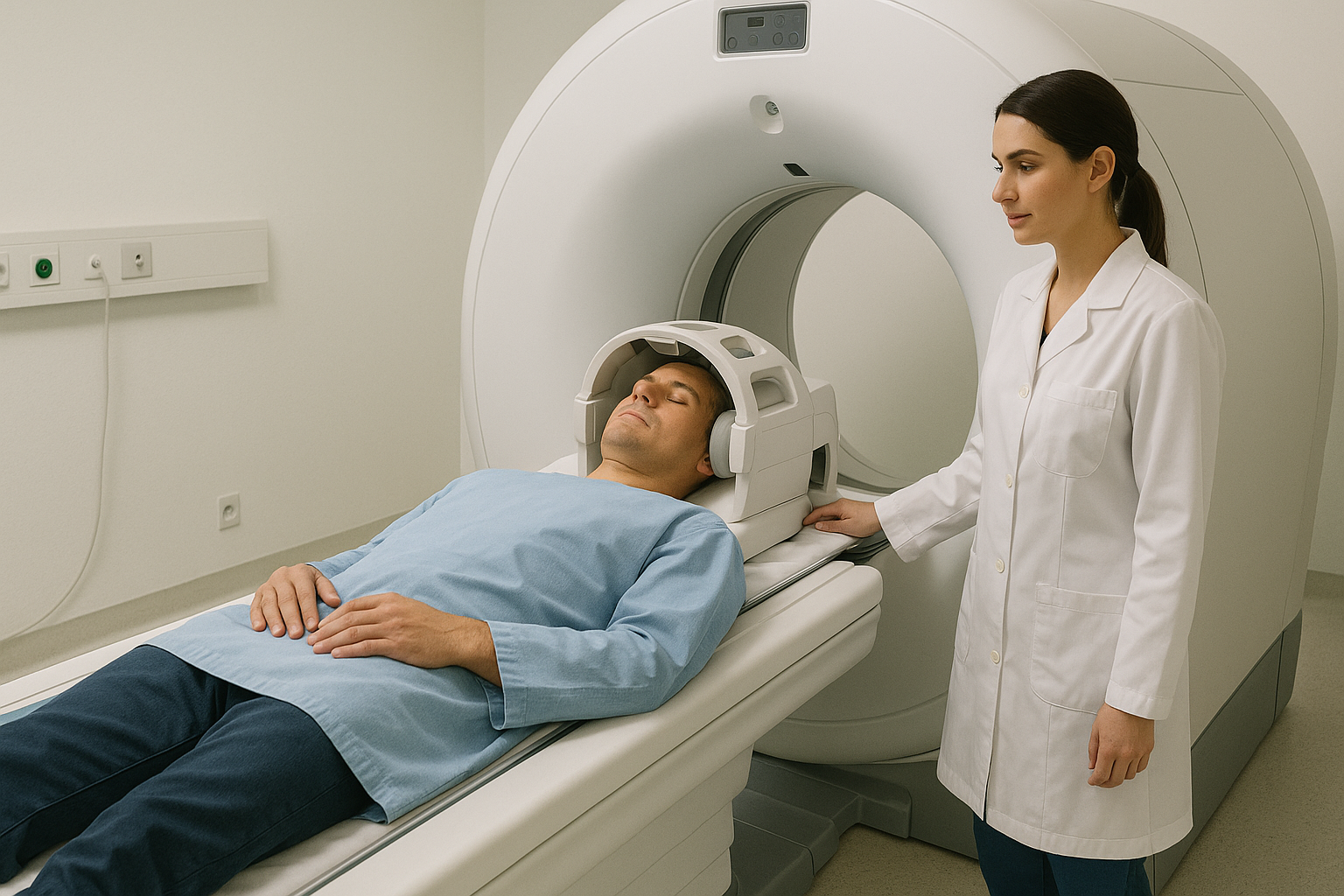 병원에서 MRA 정밀 검진을 받는 모습 또는 건강검진 장면