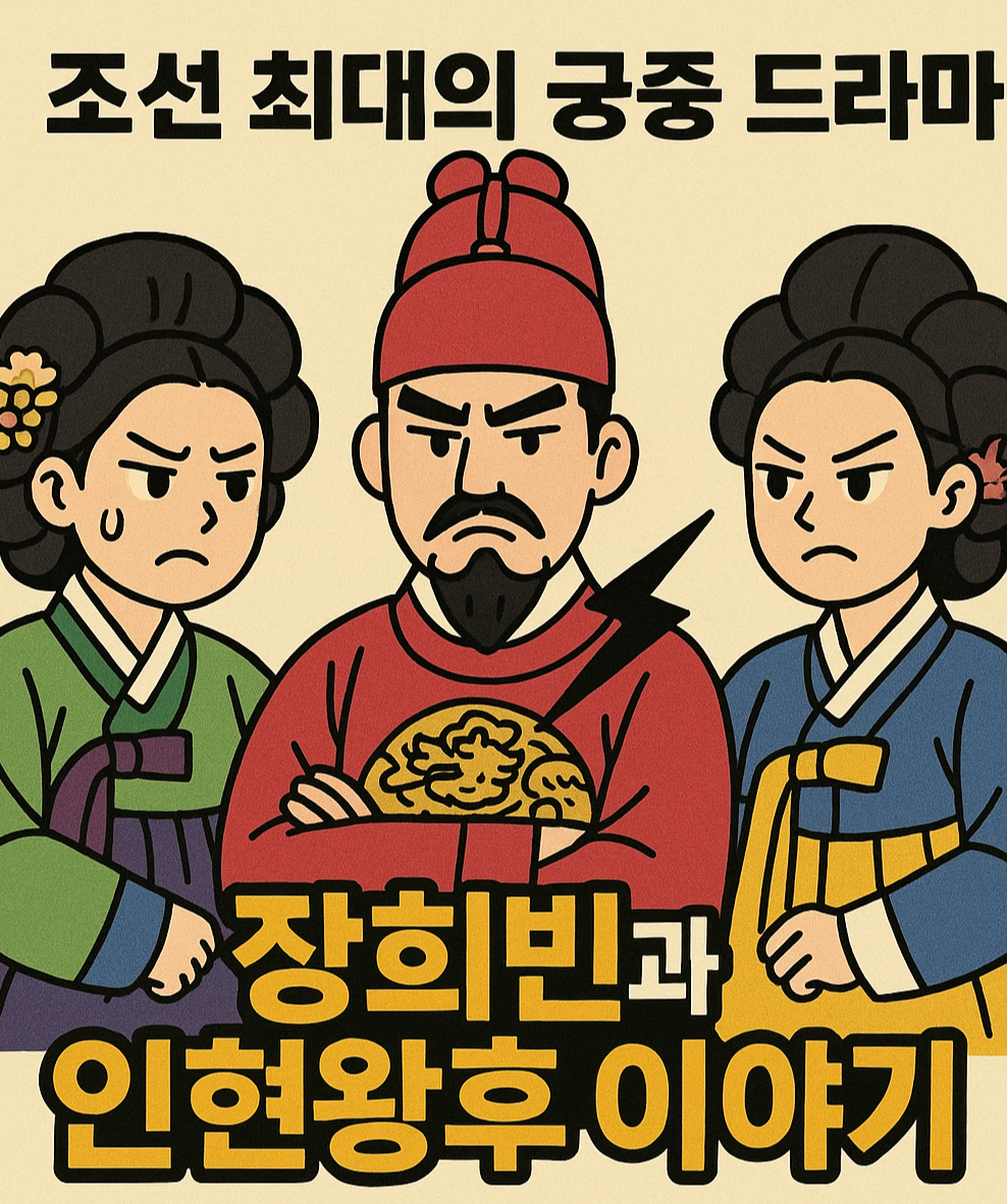 궁궐의 두 여인, 장희빈과 인현왕후 : 숙종을 사이에 둔 사랑과 권력의 이야기를 표현한 그림