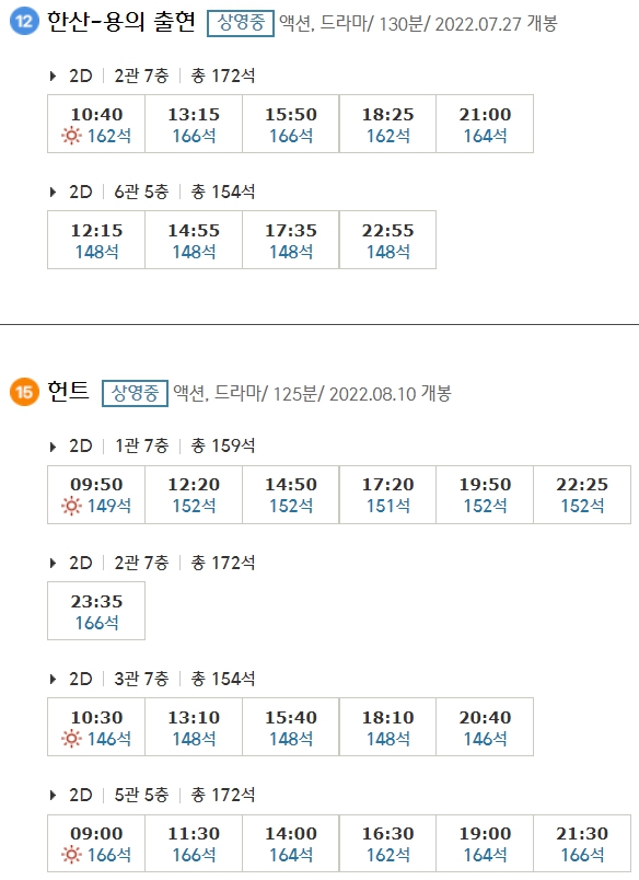 대전탄방 CGV 상영시간표