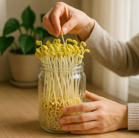 집에서 콩나물 키우는 모습 이미지