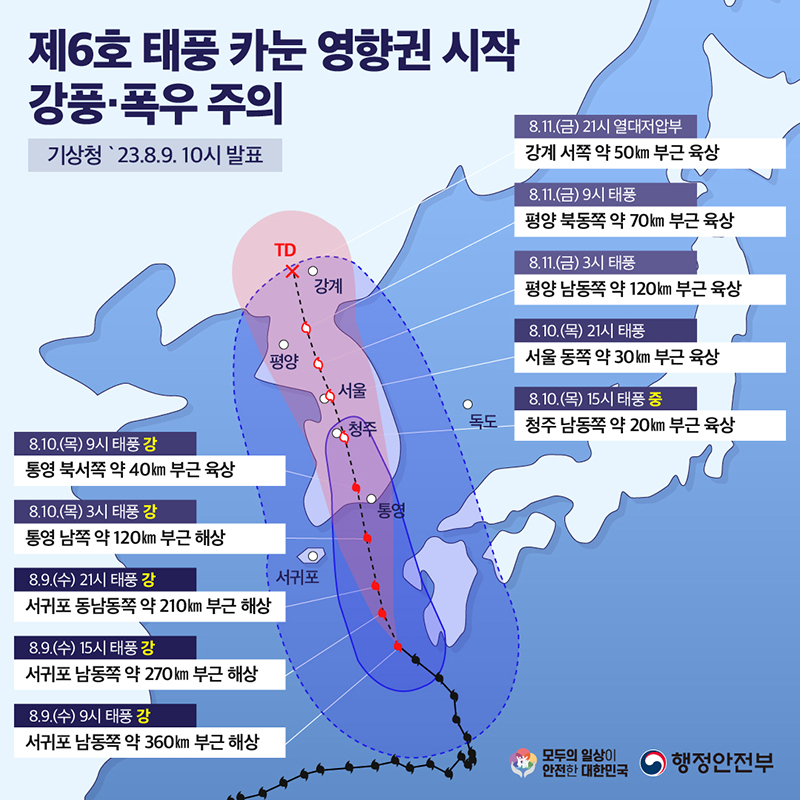 태풍 카눈 이동경로