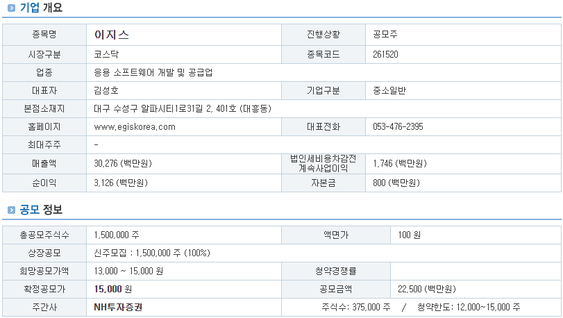 이지스 기업 개요