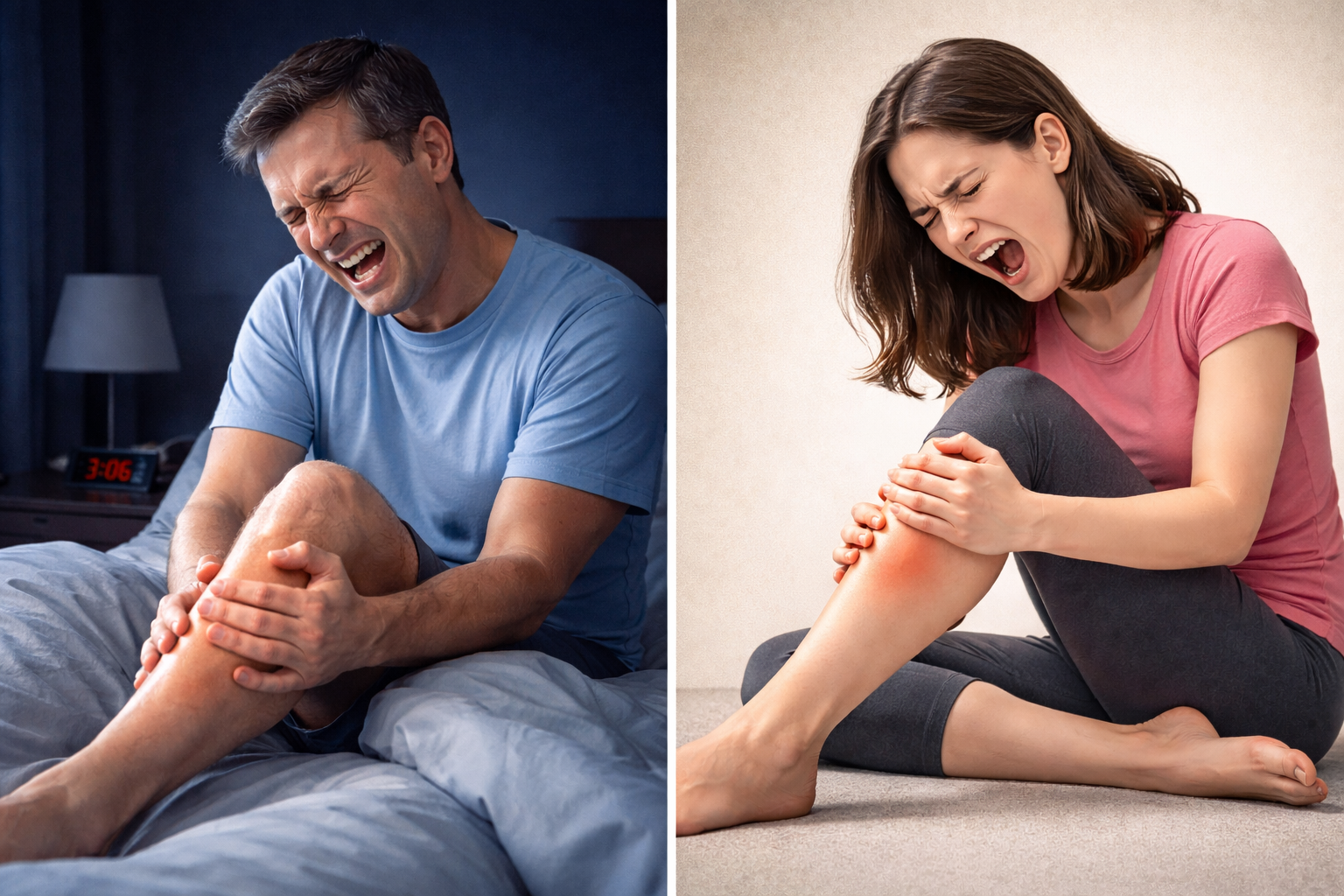 다리에 쥐가 난 남성과 여성
