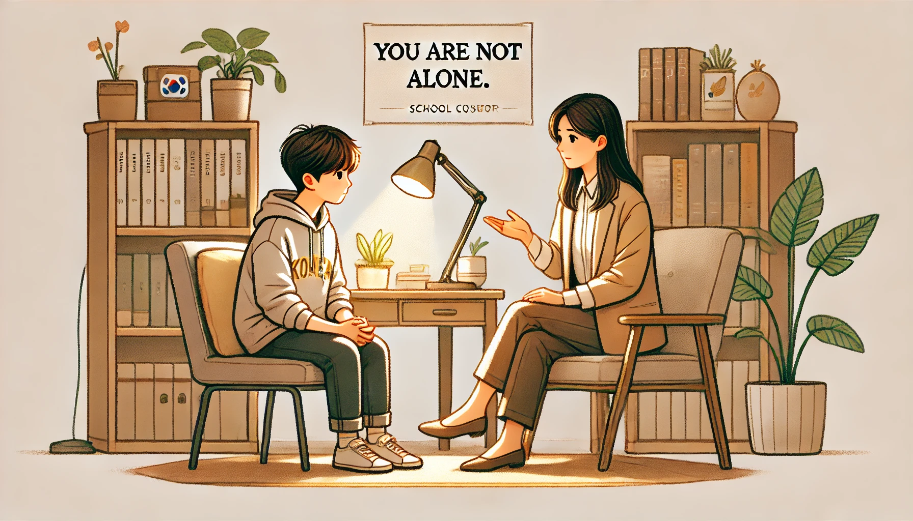 심리상담실에서 따뜻하게 위로받는 학생의 모습
