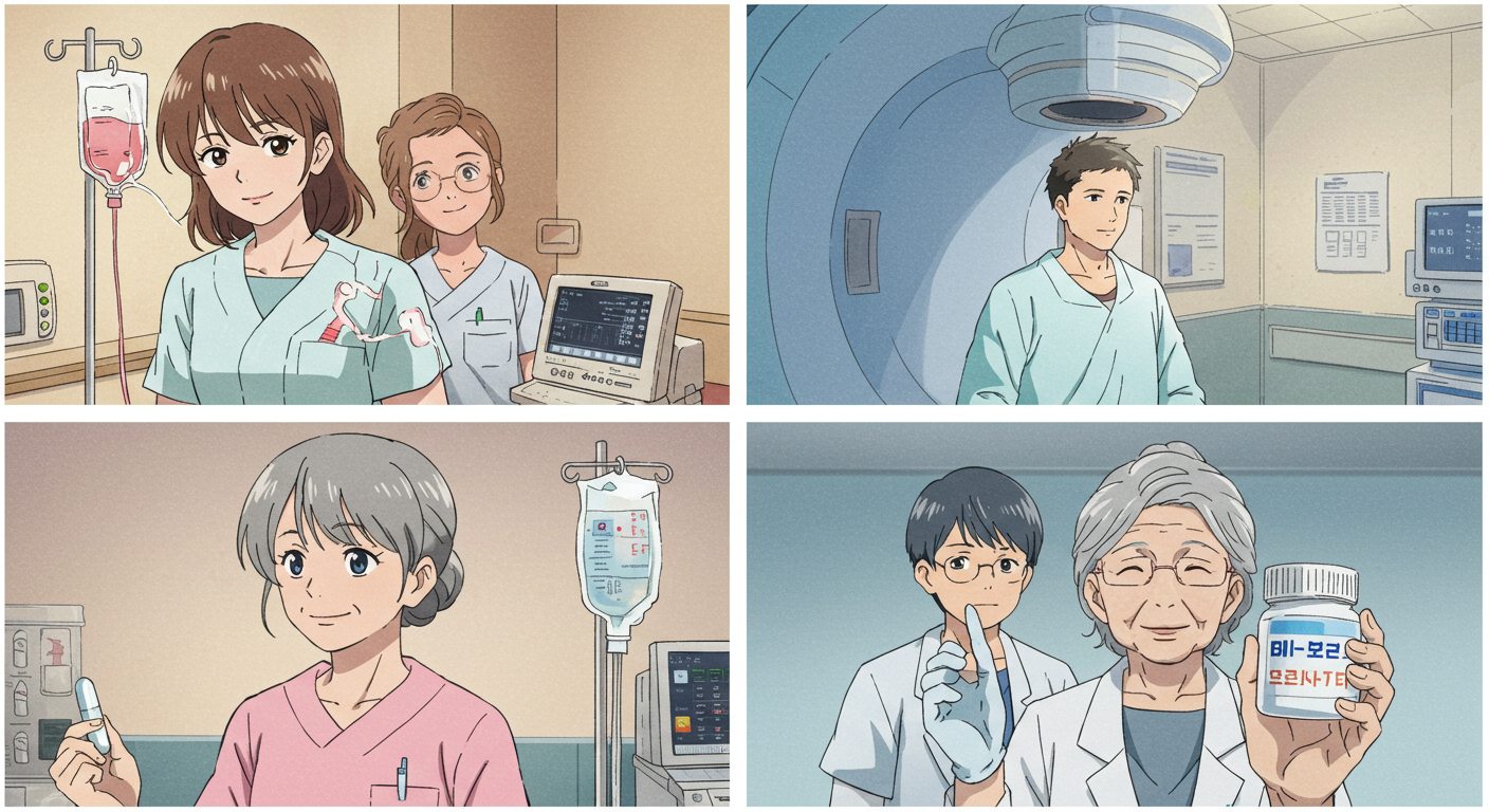 다양한 항암치료를 받는 인물들