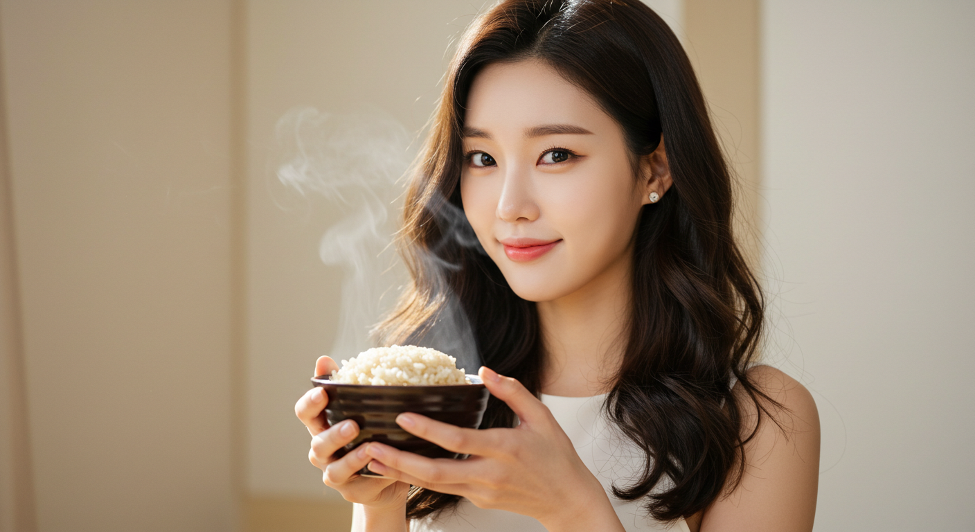 현미밥을 먹고 있는 여자