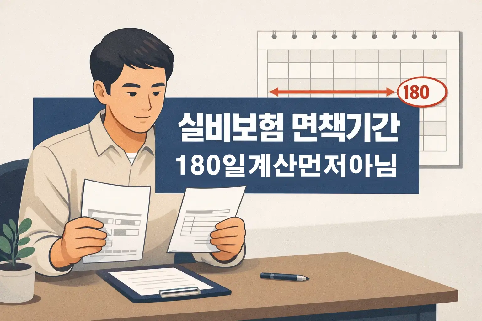 실비보험 면책기간이 단순히 180일만 세는 개념이 아니라 기준일과 통원 시작 시점을 함께 봐야 한다는 핵심을 보여주는 썸네일 이미지