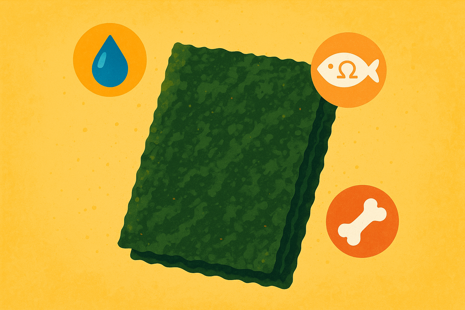 김에 포함된 아이오딘, 오메가3, 칼슘 등을 표현한 일러스트