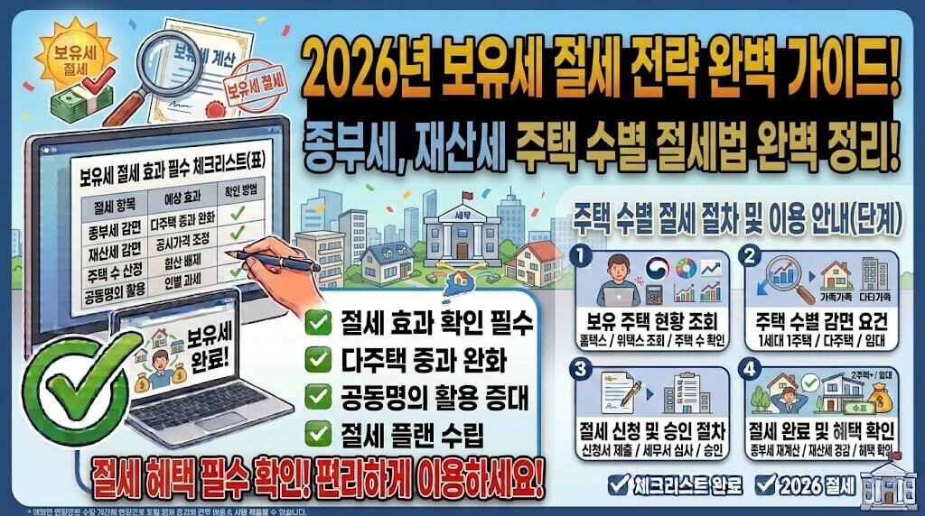 2026년 보유세 절세 전략과 종부세, 재산세 주택 수별 절세법 안내 인포그래픽