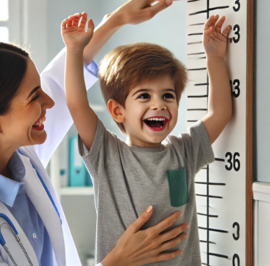 키 재기를 하고 있는 어린아이