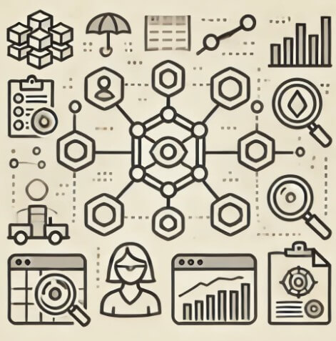 온체인 데이터 분석이라는 주제로 미니멀리스트 스타일로 그린 그림