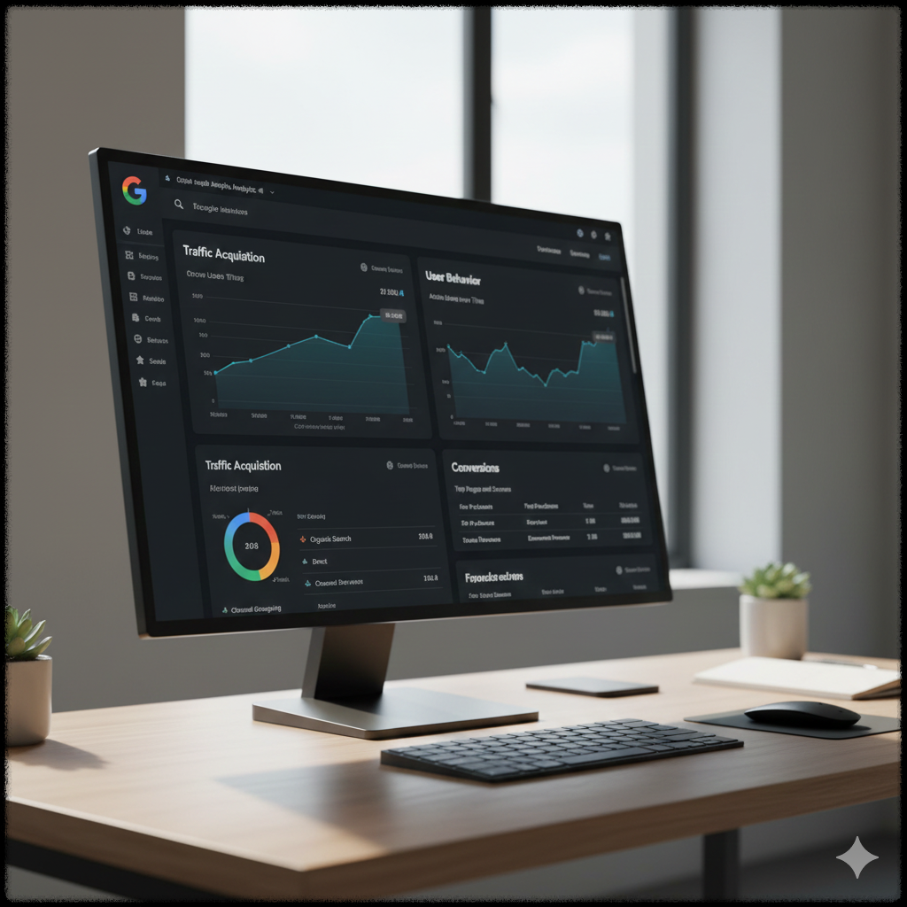 Google Analytics에서 웹사이트와 SNS 유입 데이터를 분석하는 모습