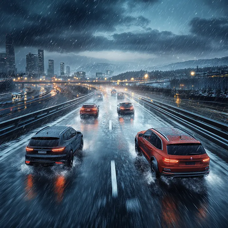 2025년형 올시즌 타이어가 고속도로, 도심, 빗길 등 다양한 주행 환경에서 뛰어난 접지력과 성능을 발휘하며 시즌별 추천, 종류 특징, 안전성, 환경별 성능 비교 키워드가 조화를 이룬다