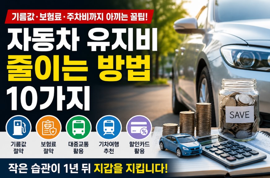 자동차 유지비 줄이는 방법 10가지|기름값·보험료·주차비까지 아끼는 현실 절약 가이드