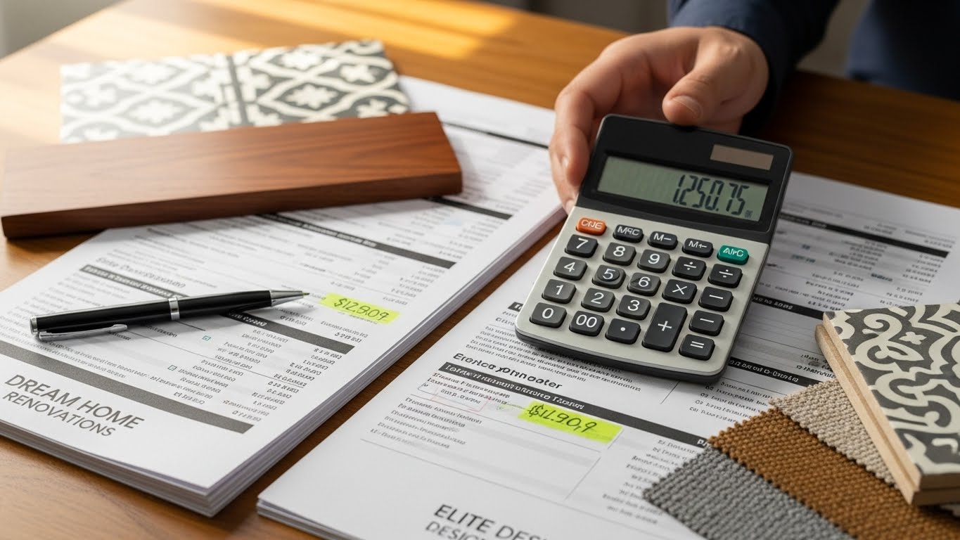 리모델링 비용 절감을 위해 여러 견적서를 비교하는 모습