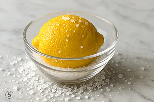 굵은 소금으로 레몬 씻기