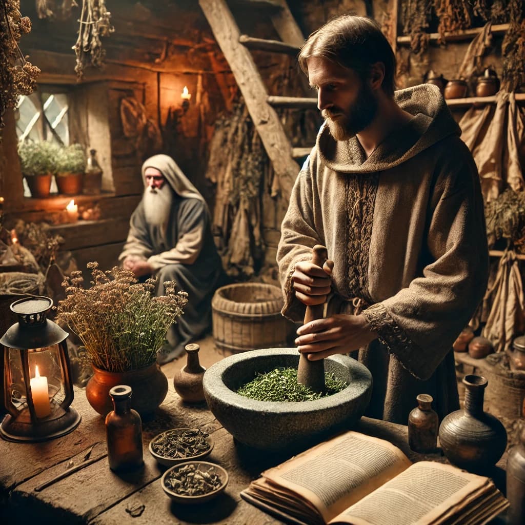 중세 유럽 약초 치료사 (Herb Healer)가 약초 제조모습