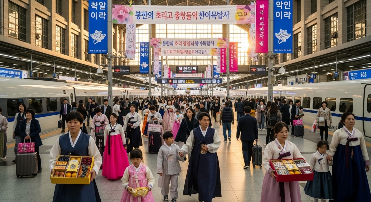 추석 귀성객으로 붐비는 기차역 대합실