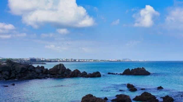 제주도의 깨끗한 바다와 푸른 하늘의 풍경