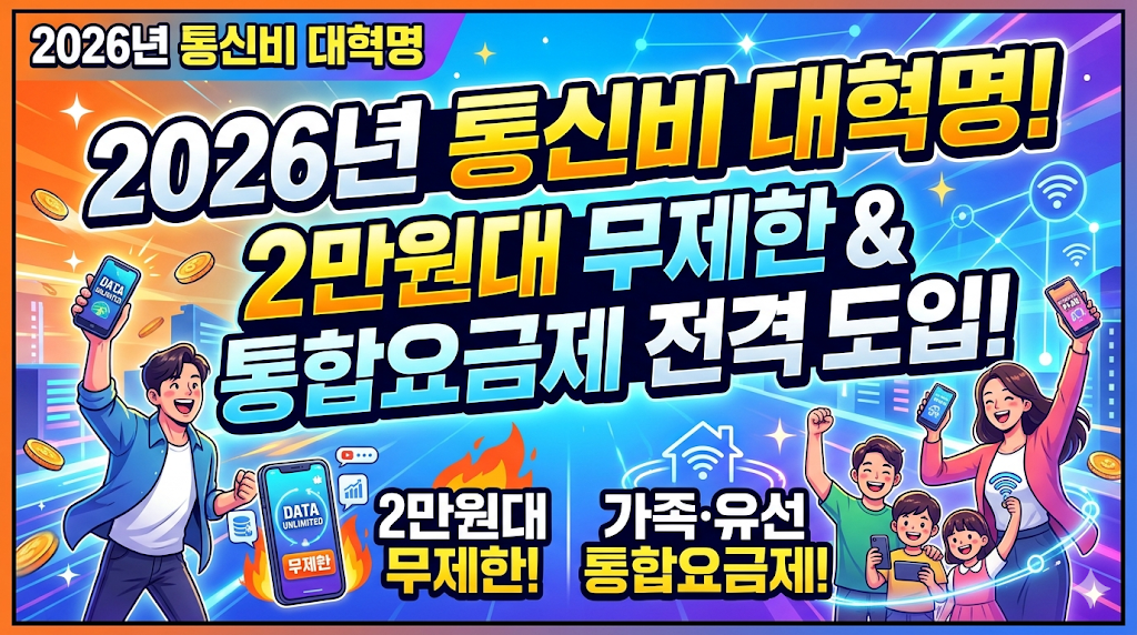 2026년 통신비 대혁명, 2만원대 무제한 요금제와 통합요금제 전격 도입 안내