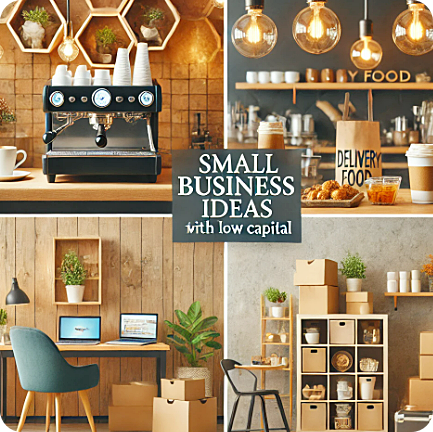 카페,식당,배달,인테리어, 소자본 창업 아이템을 시각적으로 표현한 이미지
