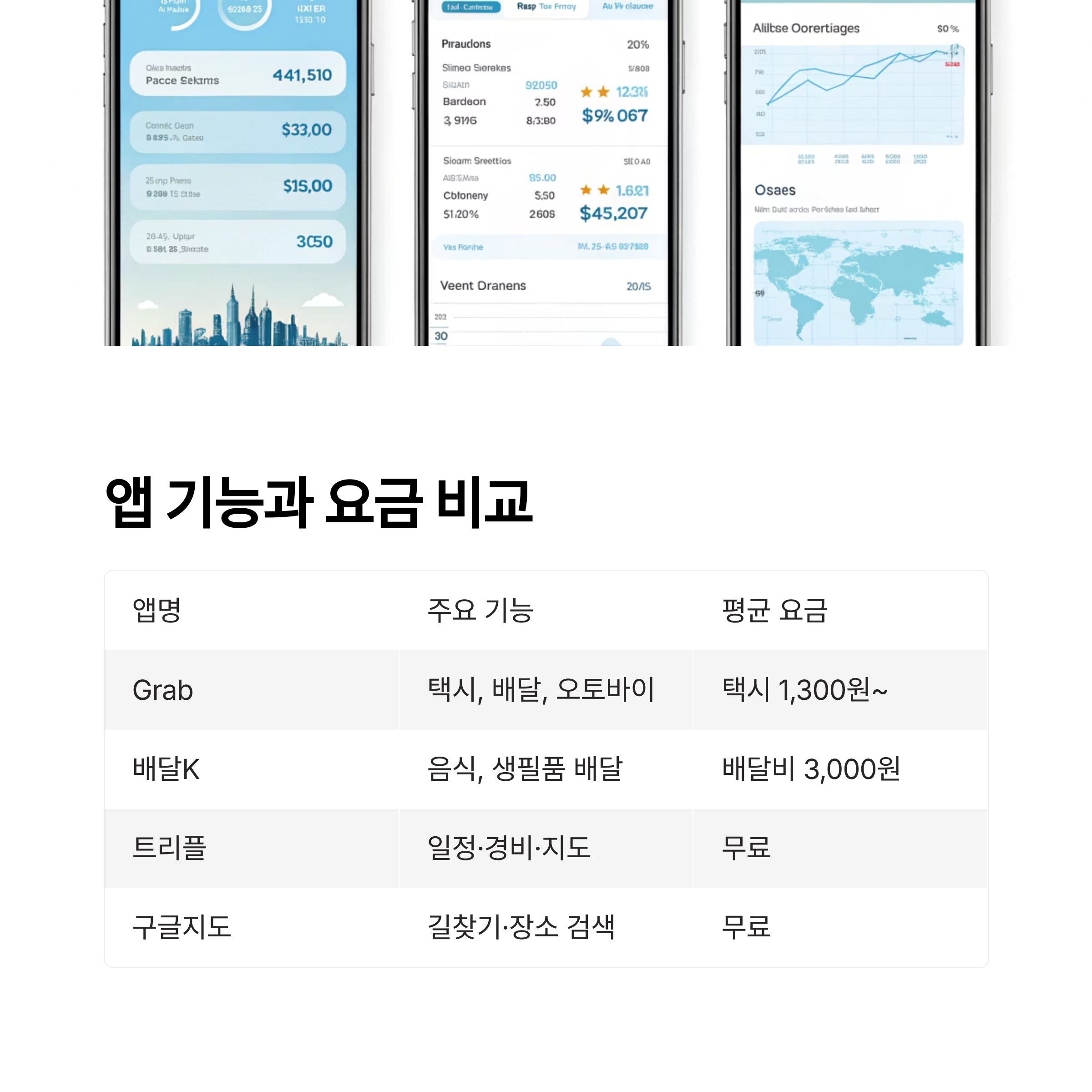 앱 기능과 요금 비교